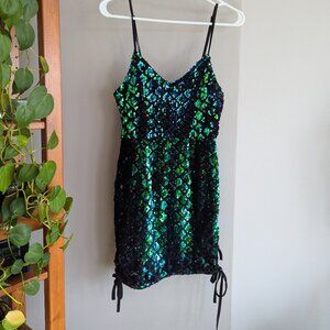 Mini green-blue sequin dress, US 2